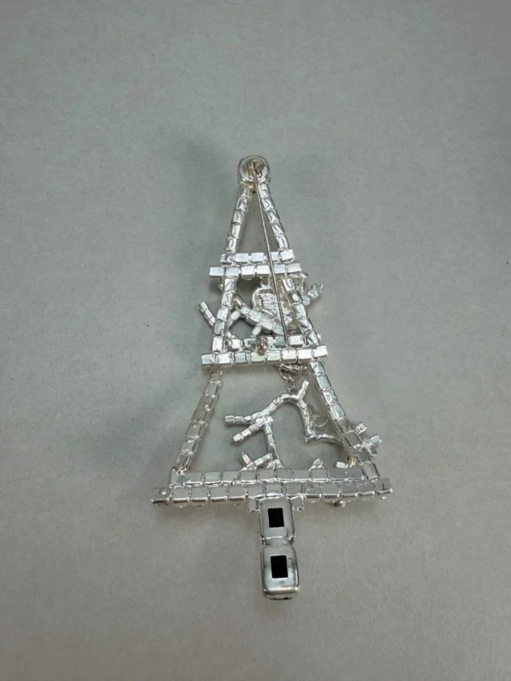 Vintage Large Christmas Tree Rhinestone Brooch Santa Reindeer Holiday Pin